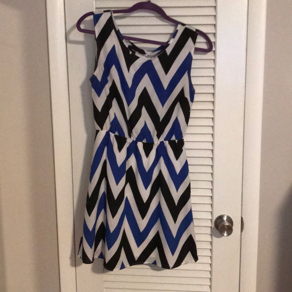 Blue black and white chevron dress